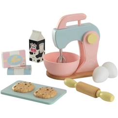 -KidKraft - 10 Accessoires de pâtisserie en bois pour cuisine enfant dont un mixeur, un rouleau et 2 cookies inclus - Pastel