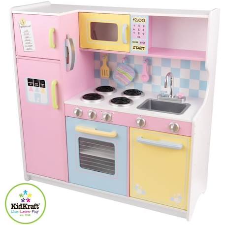 Cuisine en bois pour enfant Large Pastel - KIDKRAFT - Avec four,  réfrigérateur et micro-ondes rose - Kidkraft