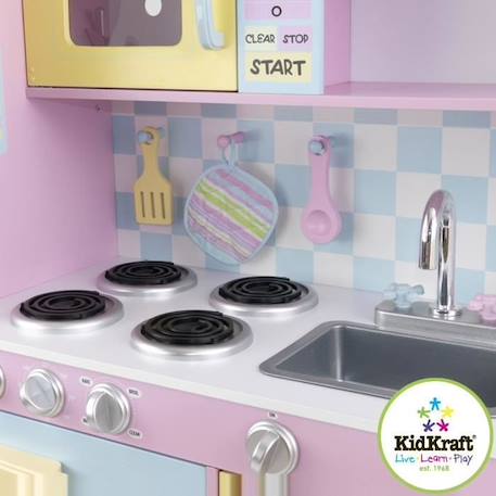 Cuisine en bois pour enfant Large Pastel - KIDKRAFT - Avec four,  réfrigérateur et micro-ondes rose - Kidkraft