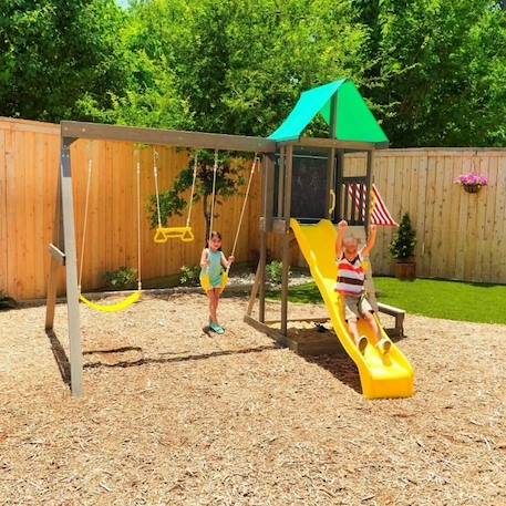 Aire de jeux en bois Newport avec toboggan, balançoires, mur escalade - KidKraft VERT 5 - vertbaudet enfant 