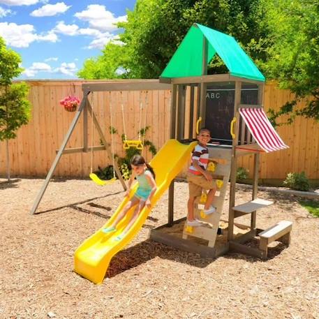 Aire de jeux en bois Newport avec toboggan, balançoires, mur escalade - KidKraft VERT 4 - vertbaudet enfant 