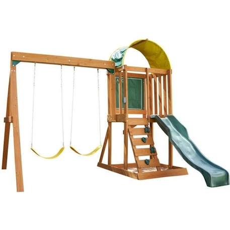 KidKraft - Aire de jeux portique en bois Ainsley Fort avec toboggan, bac à sable et balançoires - FSC JAUNE 1 - vertbaudet enfant 