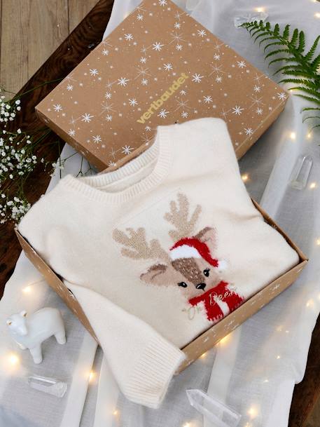 Coffret de Noël pull jacquard 'Renne' + 1 chouchou fille écru 2 - vertbaudet enfant 