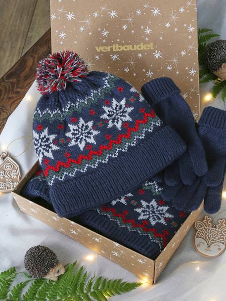 Coffret de Noël 'flocon' garçon ensemble bonnet snood et gants marine 1 - vertbaudet enfant 