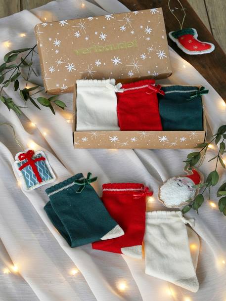 Coffret de Noël Girly Socks lot de 3 paires de chaussettes à noeud fille rouge 1 - vertbaudet enfant 