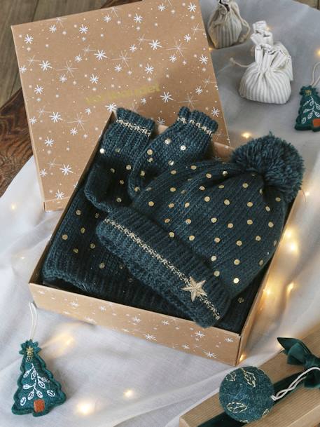 Coffret de Noël 'Etoile' fille ensemble bonnet + snood + gants vert 1 - vertbaudet enfant 