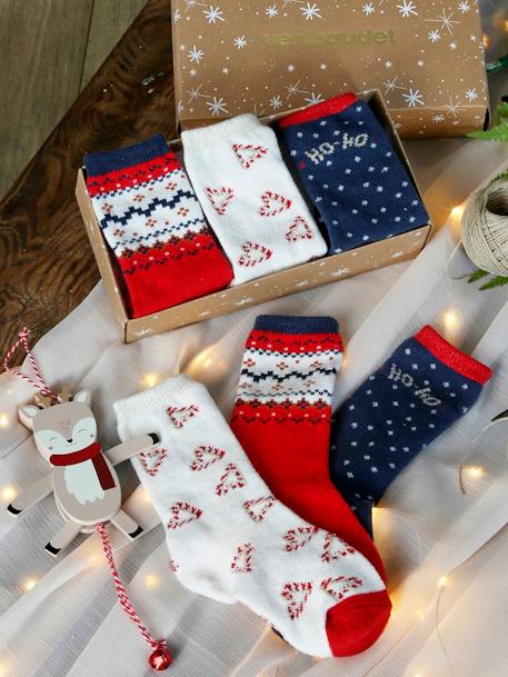 Coffret de Noël Santa Socks fille lot de 3 paires de mi-chaussettes rouge 1 - vertbaudet enfant 