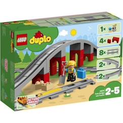 -LEGO® 10872 DUPLO Town Les Rails Et Le Pont Du Train, jouet pour enfants 2-5 ans, Jeu De Construction Avec Klaxon en Brique Sonore