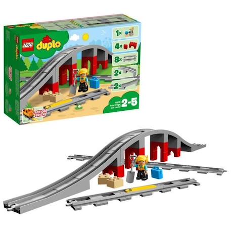 LEGO® 10872 DUPLO Town Les Rails Et Le Pont Du Train, jouet pour enfants 2-5 ans, Jeu De Construction Avec Klaxon en Brique Sonore GRIS 3 - vertbaudet enfant 