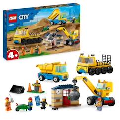 Jouet-LEGO® City 60391 Les Camions de Chantier et la Grue à Boule de Démolition, Jouet de Engin de Construction