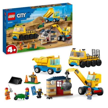 LEGO® City 60391 Les Camions de Chantier et la Grue à Boule de Démolition, Jouet de Engin de Construction JAUNE 1 - vertbaudet enfant 
