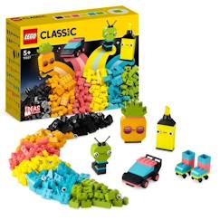 Jouet-Jeux d'imagination-LEGO® Classic 11027 L’Amusement Créatif Fluo, Jouet Briques, avec Voiture et Alien