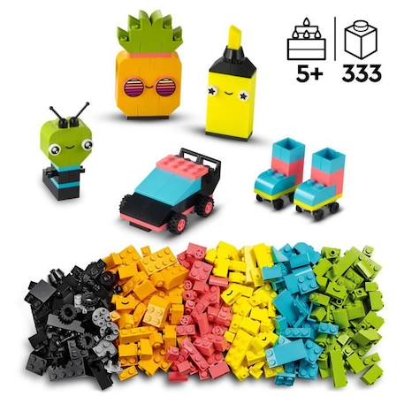 LEGO® Classic 11027 L’Amusement Créatif Fluo, Jouet Briques, avec Voiture et Alien JAUNE 3 - vertbaudet enfant 