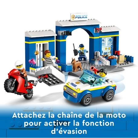 LEGO® City 60370 La Course-Poursuite au Poste de Police, Voiture en Jouet et Moto, Prison BLANC 4 - vertbaudet enfant 