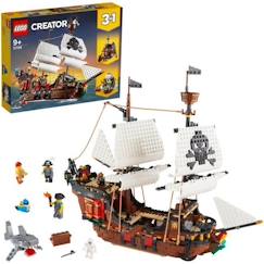 -LEGO® Creator 3-en-1 31109 Le Bateau Pirate, Jouet, Figurine Animaux Marins, Jouet Requin, Figurine Squelette, Enfants 9 Ans