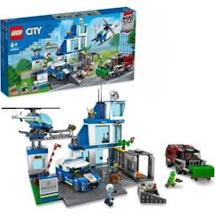 -LEGO® City 60316 Le Commissariat de Police, Jouet Hélicoptère, Voiture de Police, Chien Figurine, Camion Poubelle Jouet