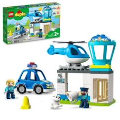 Jouet-LEGO® 10959 DUPLO Le Commissariat Et L’Hélicoptère De La Police, Voiture Avec Gyrophare et Sirène, Jouet d'Éveil Dès 2 Ans
