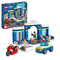 Jouet-LEGO® City 60370 La Course-Poursuite au Poste de Police, Voiture en Jouet et Moto, Prison