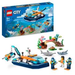 Jouet-LEGO® City 60377 Le Bateau d’Exploration Sous-Marine, Jouet avec Figurines Animaux Marins