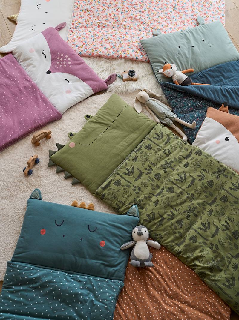 Sac De Couchage Vertbaudet Coton Recyclé | Imprimé Bleu, 70x160cm | Avec Pochon