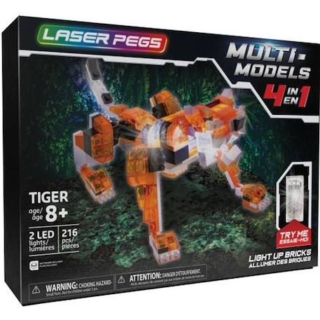 Laser Pegs, Tigre rouge - 4 en 1 - 216 pcs, Construction, brique