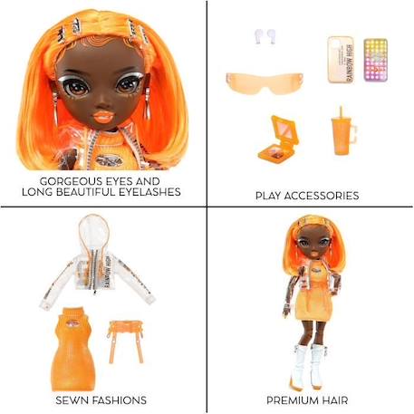 Rainbow High S23 Fashion Doll - Poupée 27 cm Michelle St Charles (Orange Fluo) - 1 tenue, 1 paire de chaussures et des accessoires ORANGE 5 - vertbaudet enfant 