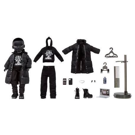 Rainbow High S3 Shadow High - Poupée 27 cm Rex Mcqueen (Noir) - 1 tenue + accessoires et support pour poupée NOIR 5 - vertbaudet enfant 