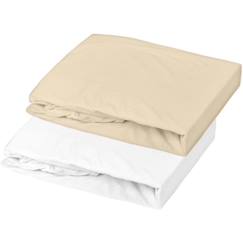 -Lot de 2 draps housse Jersey Oeko-Tex® pour lit enfant - Blanc/Cailloux - 70 x 140 cm