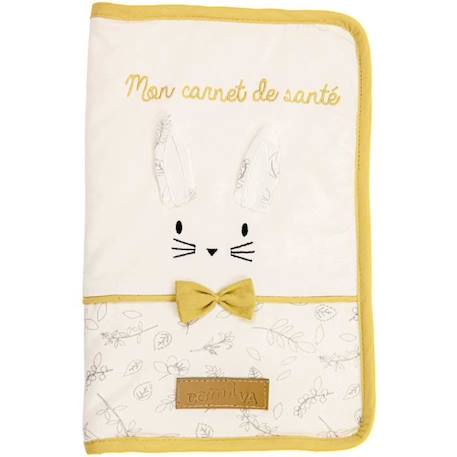 DOMIVA Protege carnet de santé Leafy Bunny - Coton bio & Polyester recylclé - Fermeture zip - Blanc/Jaune - 17 x 26 cm BEIGE 2 - vertbaudet enfant 