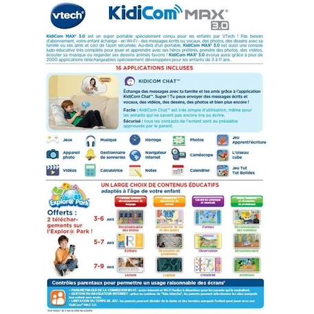 VTECH - Kidicom Max 3.0 - Portable enfant performant - 16 applications/jeux - 8 Go - Bleu BLEU 5 - vertbaudet enfant 