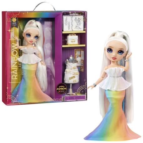 Rainbow High Tentpole PR Theme Doll - RAINBOW - 1 robe de Gala et 1 tenue decontractée + accessoires et carnet de croquis BLANC 1 - vertbaudet enfant 