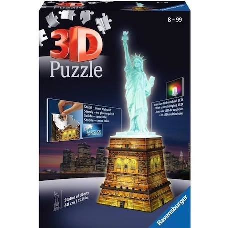 Puzzle 3D Statue de la Liberté illuminée - Ravensburger - Monument 108 pièces - sans colle - avec LEDS couleur - Dès 8 ans BLANC 1 - vertbaudet enfant 