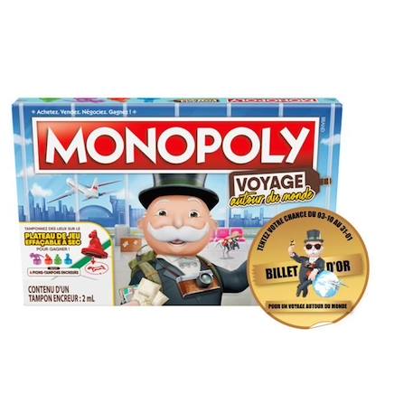 Monopoly Voyage autour du monde, jeu de societe, dès 8 ans BLEU 1 - vertbaudet enfant 