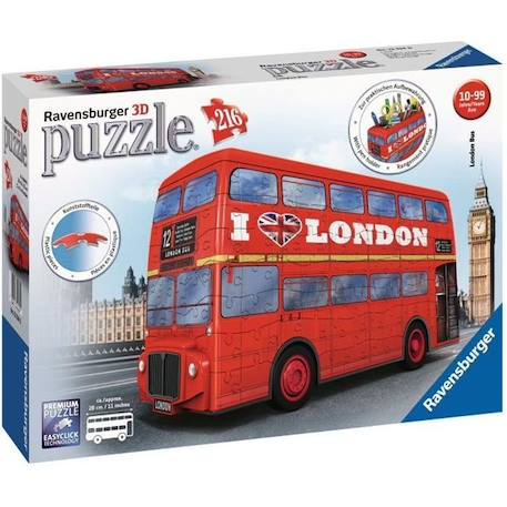 Puzzle 3D Bus londonien - Ravensburger - Véhicule 216 pièces sans colle - Dès 8 ans ROUGE 1 - vertbaudet enfant 