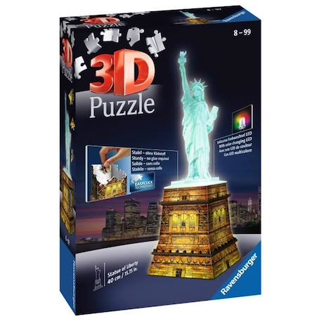 Puzzle 3D Statue de la Liberté illuminée - Ravensburger - Monument 108 pièces - sans colle - avec LEDS couleur - Dès 8 ans BLANC 2 - vertbaudet enfant 