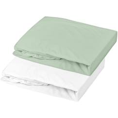 Lot de 2 draps housse en jersey - Blanc / Vert de Gris - 70 x 140 x 17 cm  - vertbaudet enfant