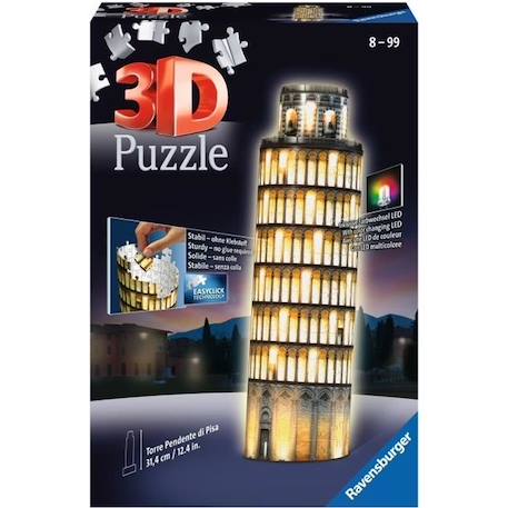 Puzzle 3D Tour de Pise illuminée - Ravensburger - 216 pièces - sans colle - avec LEDS couleur - Dès 8 ans BLANC 1 - vertbaudet enfant 