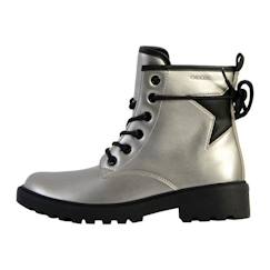 -Bottine Enfant Geox Casey - Cuir Argent - Fermeture à lacets, zip et scratch - Confort exceptionnel