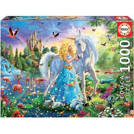 Puzzle Fantastique 1000 pièces - EDUCA - La Princesse Et La Licorne - Bleu - A partir de 12 ans - Enfant BLEU 1 - vertbaudet enfant 