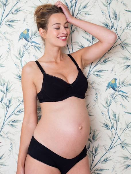 Soutien-gorge de grossesse et allaitement en coton bio et dentelle Biotiful Lace ENVIE DE FRAISE noir 2 - vertbaudet enfant 