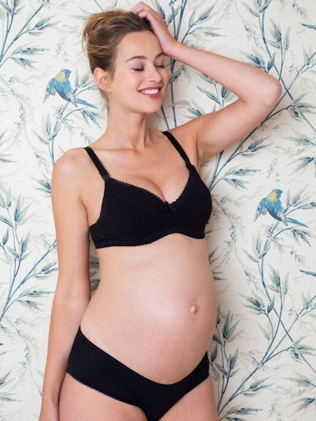 Soutien-gorge de grossesse et allaitement en coton bio et dentelle Biotiful Lace noir 2 - vertbaudet enfant 