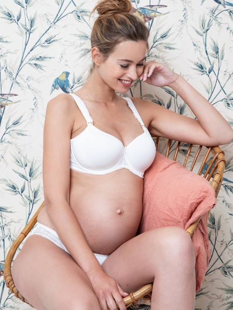 Soutien-gorge grossesse et allaitement doublé coton Bio Icone ENVIE DE FRAISE beige+blanc 5 - vertbaudet enfant 
