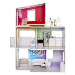 Jouet-Rainbow High Townhouse - Maison en bois 3 étages et 6 pièces - Ascenseur fontionnel et meubles mobiles