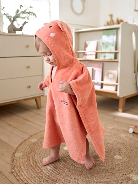 Poncho de bain bébé avec coton recyclé personnalisable Animaux abricot+ocre 1 - vertbaudet enfant 
