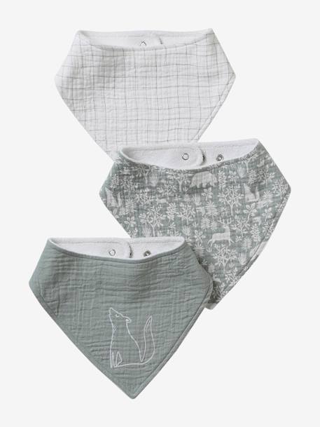 Lot 3 bavoirs bandanas en gaze de coton Bord de mer+Broceliande+Dans les bois+Hanoi+Hérisson+Hygge+lot renard+Mon coeur+Tanzanie 12 - vertbaudet enfant 