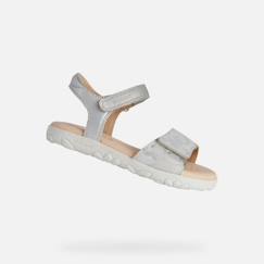 Chaussures-Sandale Enfant Geox Haiti - Blanc/Argent - Scratch - Confort Exceptionnel
