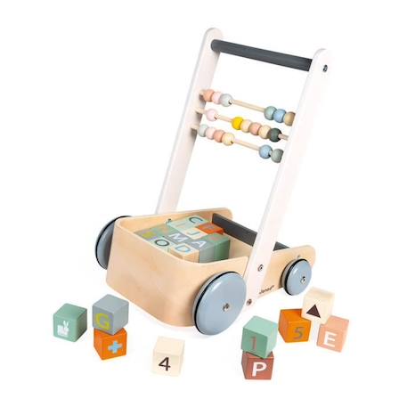 Chariot de marche ABC Sweet Cocoon - JANOD - Bois - 20 cubes chiffres et lettres - Boulier MARRON 4 - vertbaudet enfant 