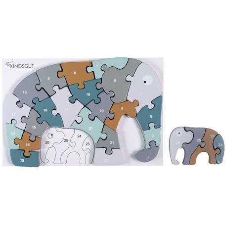 Puzzle en bois 3D Alphabet - KINDSGUT - Éléphant - Animaux - Bleu - Moins de 100 pièces BLEU 4 - vertbaudet enfant 