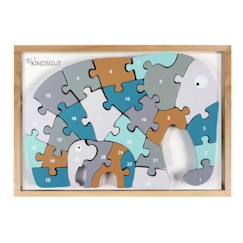 -Puzzle en bois 3D Alphabet - KINDSGUT - Éléphant - Animaux - Bleu - Moins de 100 pièces