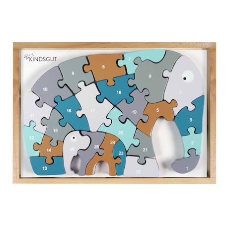Puzzle en bois 3D Alphabet - KINDSGUT - Éléphant - Animaux - Bleu - Moins de 100 pièces BLEU 1 - vertbaudet enfant 